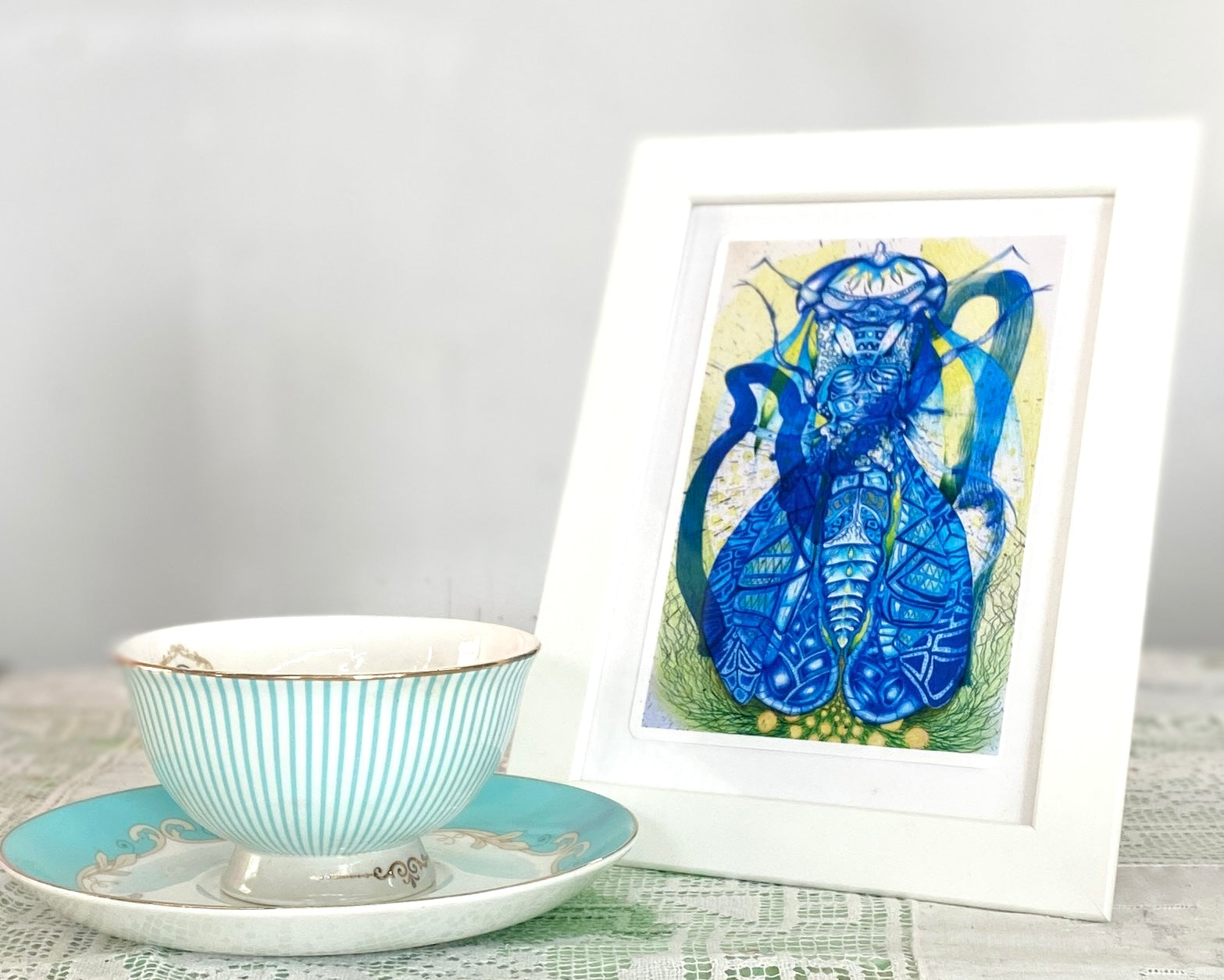 Azure Cicada, single gift card, 6 × 4 inches,  Frame not included.